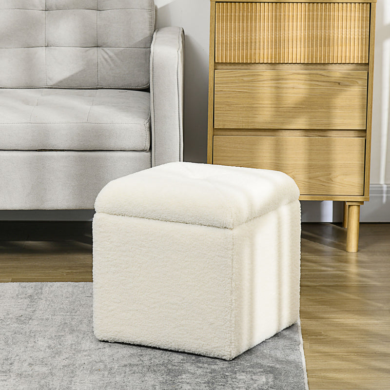 Pouf Contenitore Imbottito Tessuto Teddy 39x39x39 cm Crema  