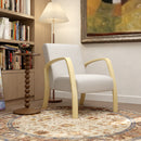 Poltrona Imbottita Stile Scandinavo in Tessuto e Legno di Betulla Grigio  