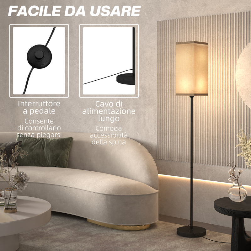 Lampada da Terra 40W con Interruttore a Pedale Ø25x161.5 cm Paralume in Tessuto Effetto Lino Nero e Beige 
