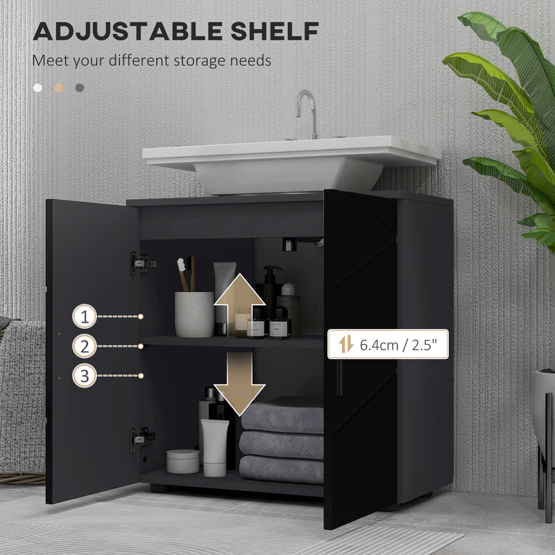 Mobile Sotto Lavabo Bagno 2 Ante 60x30x60 cm in Legno Nero