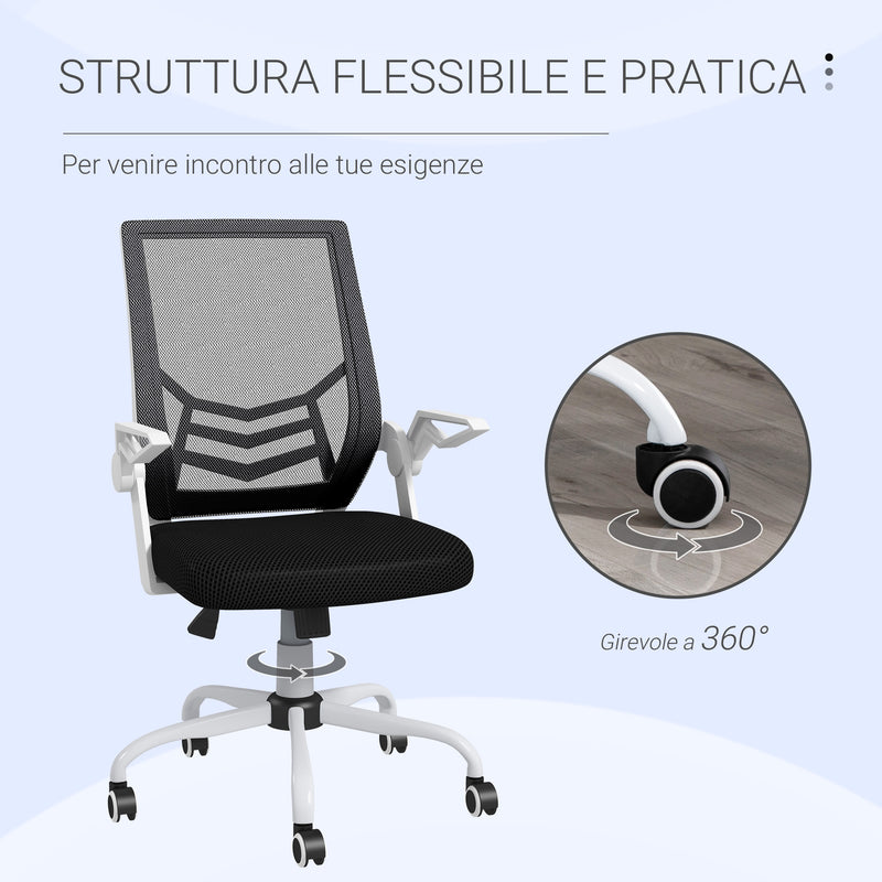Sedia Operativa Ergonomica Altezza regolabile 94-104 cm Tessuto Effetto Lino Bianco e Nero 