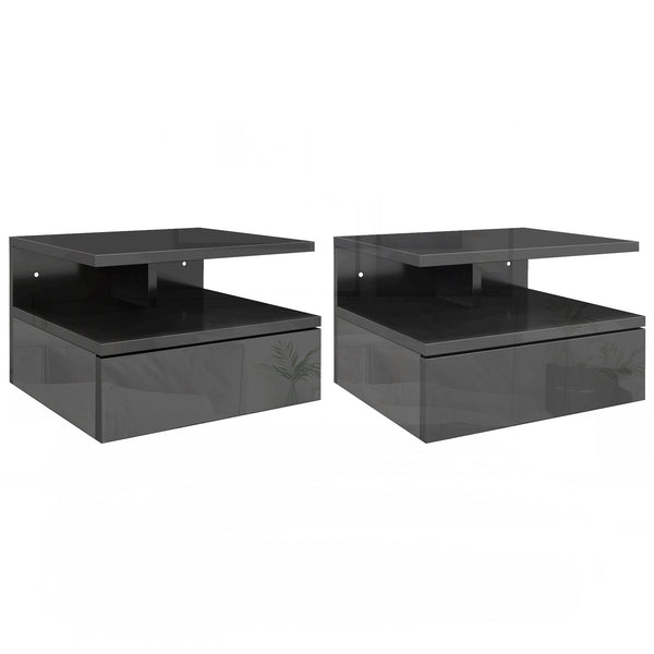 sconto Set 2 Comodini Sospesi con Cassetto e Mensola 35x32x22,5 cm Nero Lucido