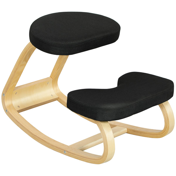 Sedia Inginocchiatoio con Movimento a Dondolo 50x73x55 cm in Tessuto Effetto Lino e Legno di Betulla Nero sconto