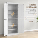 Credenza Mobile Alto Cucina 4 Ante e 6 Ripiani 76x40,5x184 cm in Legno Bianco 