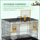 Gabbia per Uccelli 60x41x41 cm con 2 Posatoi e 3 Ingressi in Filo Metallico e Plastica Nero  