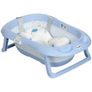 Vaschetta Bagnetto Pieghevole per Bambini 0-6 Anni 83x48x23,5 cm con Cuscino e 2 Ripiani Blu e Bianco