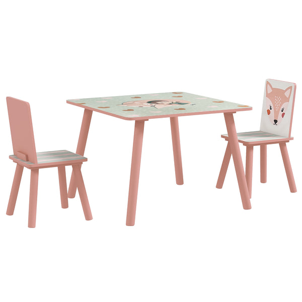 online Set Tavolo con 2 Sedie per Bambini in Legno di Pino e MDF Rosa
