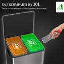 Pattumiera a Pedale 2 Sezioni 30L 47,7x37,5x66,8 cm in Acciaio Inox e PP  