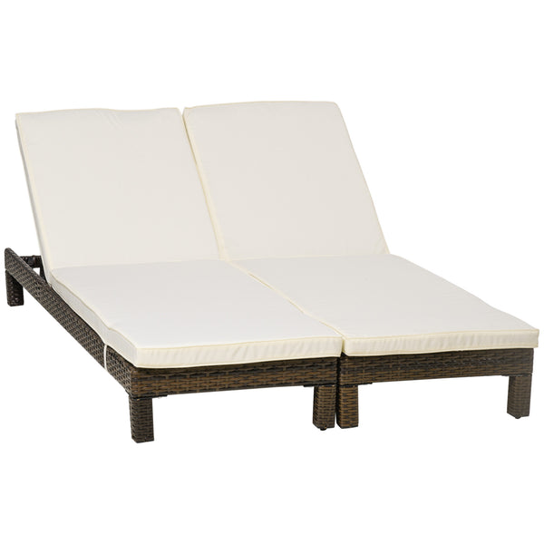 acquista Set 2 Lettini Prendisole 196x60x22 cm in Rattan PE Marrone e Bianco