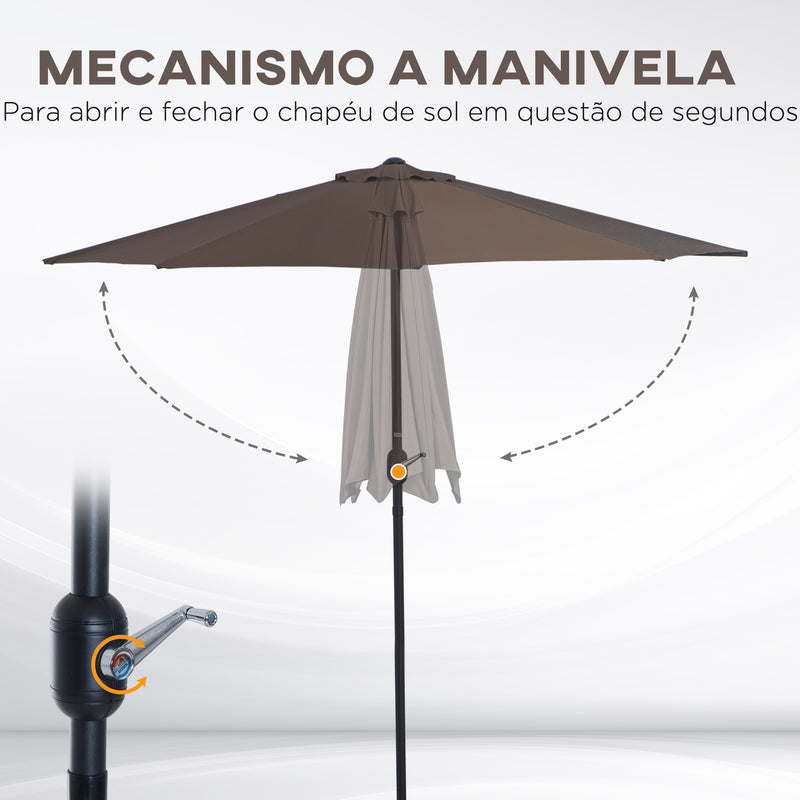 Mezzo Ombrellone da Giardino Mezzaluna 269x138x236 cm con Apertura a Manovella Caffè-4