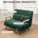 Divano Letto Singolo con Schienale Regolabile 102x73x81 cm in Tessuto Effetto Velluto Verde  