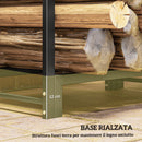 Portalegna per Camino da Esterno a 2 Sezioni 123x32x115 cm con Ganci e Anelli in Acciaio Verniciato Nero