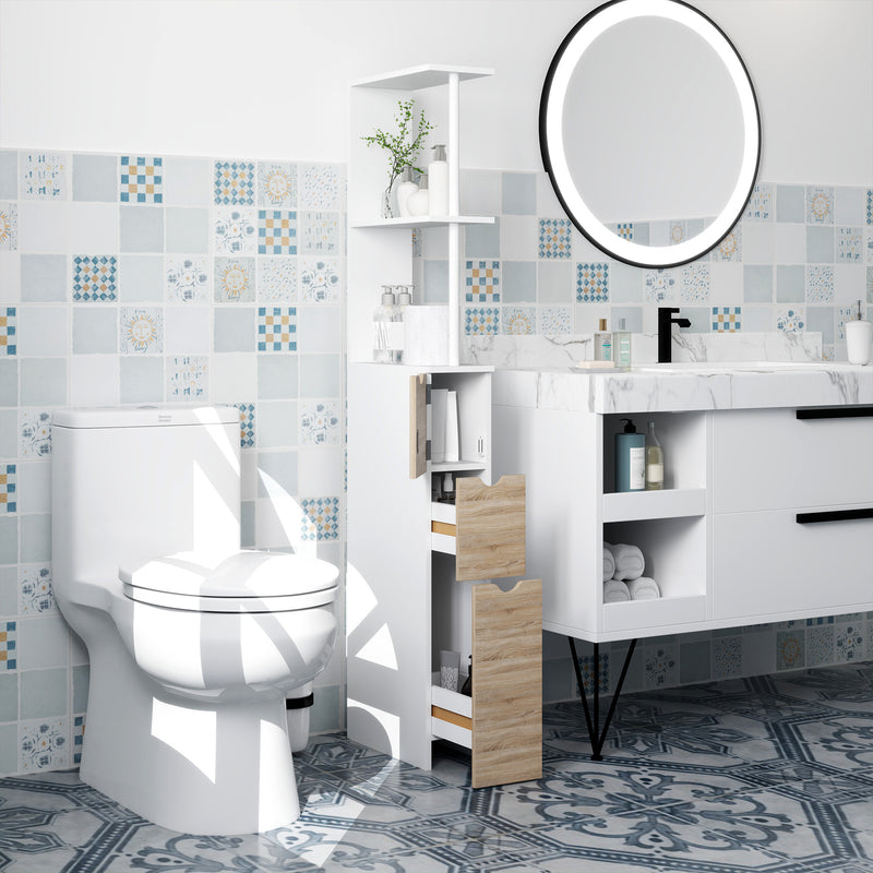 Mobile Colonna Bagno Salvaspazio  15x33x136 cm con Armadietto e Ripiani Legno e Bianco   
