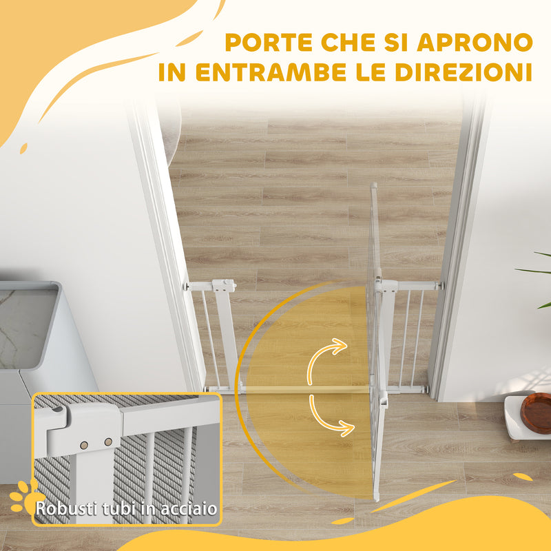 Cancelletto di Sicurezza per Animali con Estensioni 76-104 cm Porta per Gatti Bianco 