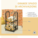 Portalegna per Camino Legnaia a 2 ripiani in Metallo 41,5x32,5x74,5 cm Max 60Kg con attrezzi Nero