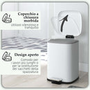 Pattumiera a Pedale 12 Litri 24,5x32x34,5 cm con Chiusura Silenziosa in Metallo e PP Bianco