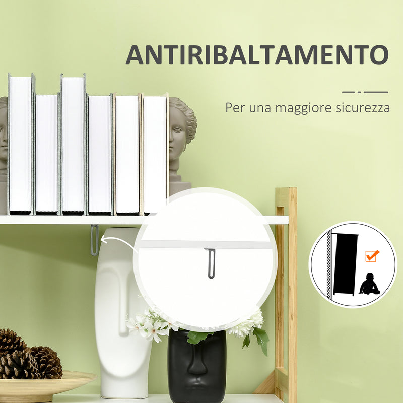 Scaffalatura a 5 Piani 70x37,5x150 cm in Bamboo e MDF Bianco