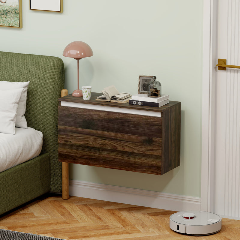 Comodino Sospeso 80x30x45 cm con Cassetto Senza Maniglie Noce   