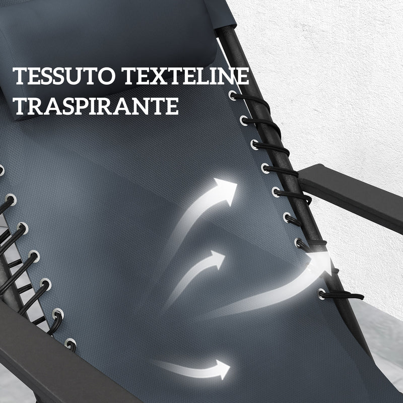 Set 2 Sedie Sdraio a Gravità Zero Pieghevoli e Tavolino Grigio    