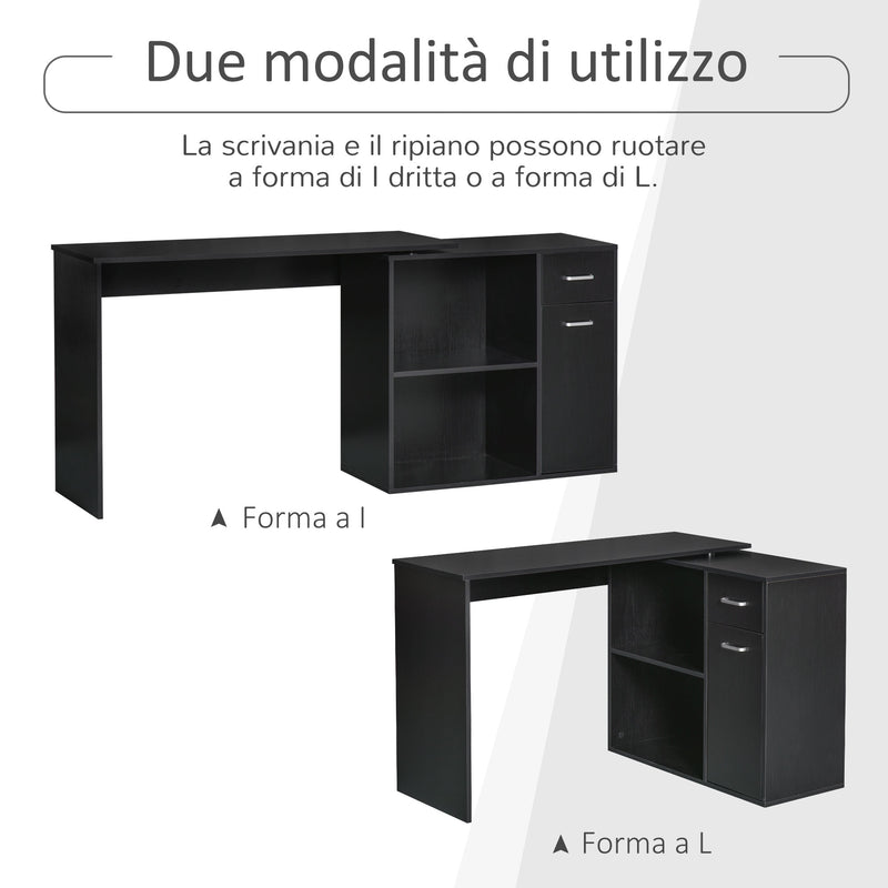 Scrivania Angolare da Ufficio 2 Cassetti e 2 Ripiani 117x82x74 cm in Legno Nero 