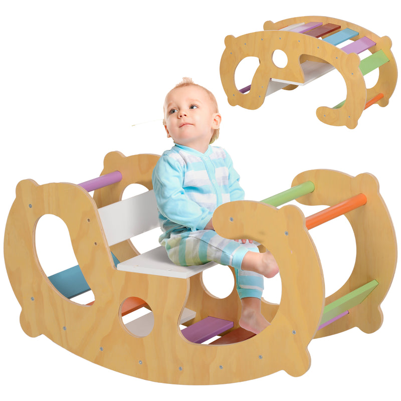 Gioco per Bambini 2 in 1 Arco Montessoriano Sedia a Dondolo 91x41x48 cm in Legno di Pino  