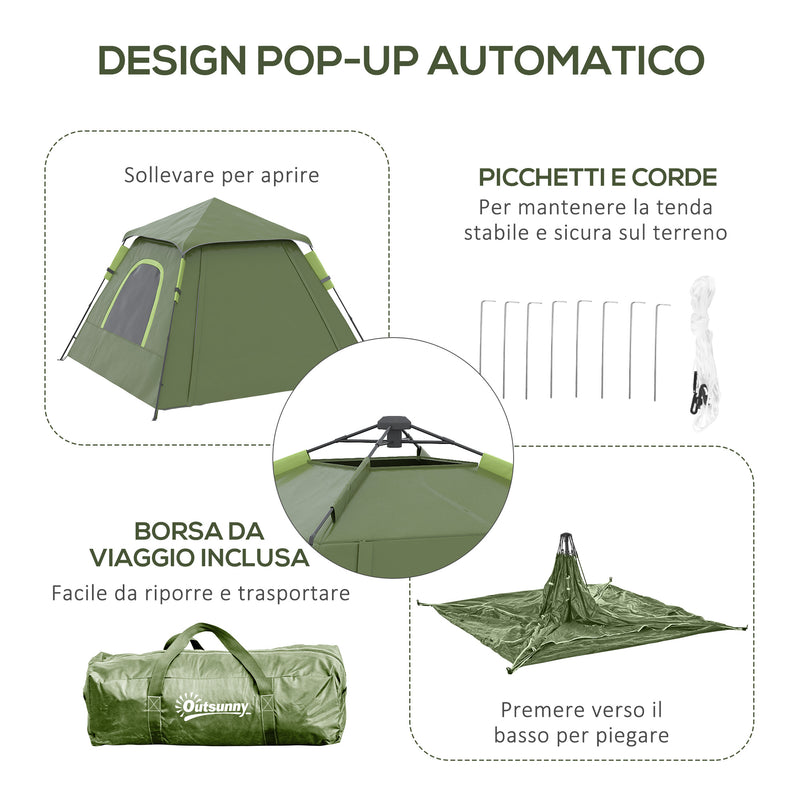 Tenda da Campeggio per 2 Persone Impermeabile 210x210x150 cm con Veranda Verde   