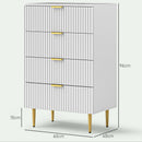 Cassettiera 4 Cassetti Moderna con Maniglie Dorate 60x40x96 cm Bianco 