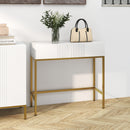 Consolle da Ingresso Moderna 2 Cassetti 80x31,5x75 cm in Truciolato e Acciaio Bianco e Oro
