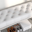 Panca Fondoletto Stile Vintage 110x37x49 cm in Tessuto Effetto Lino Bianco Crema  