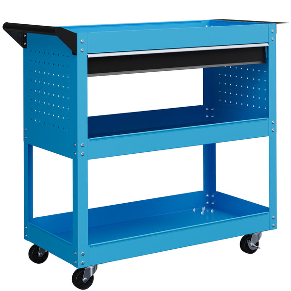 Carrello Porta Attrezzi con Manico Laterale 3 Ripiani e Cassetto 82x35x76 cm in Acciaio Blu prezzo