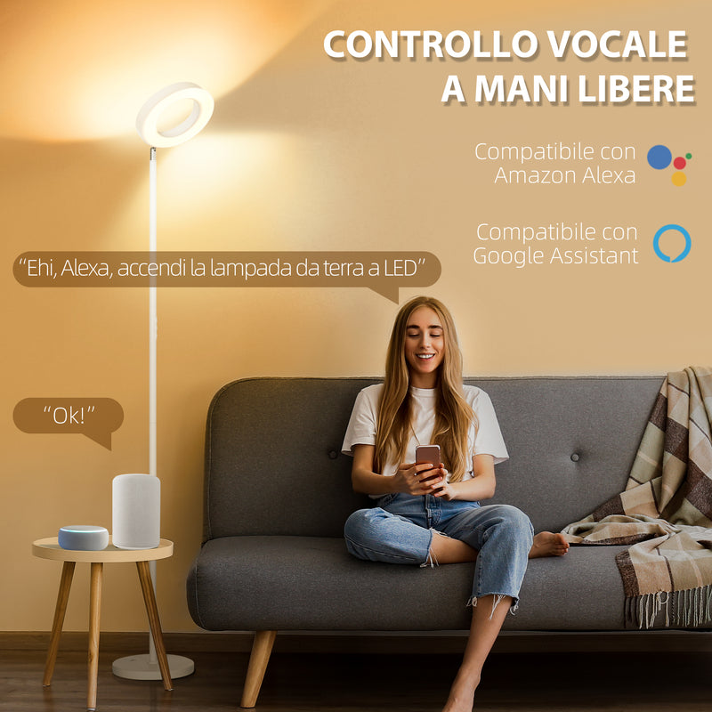 Lampada da Terra a LED compatibile Alexa e Google Home Ø25x168 cm in Acciaio Bianca