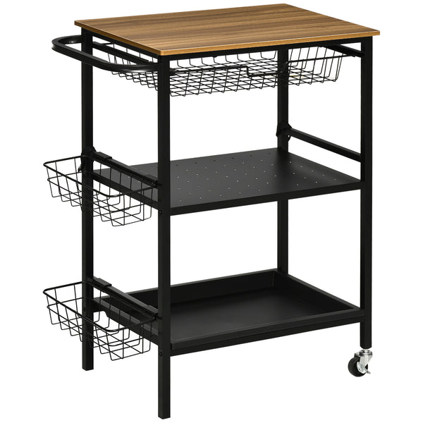 prezzo Carrello da Cucina 3 Livelli 75x43,5x91 cm con 2 Ruote e Cesto Estraibile color Legno e Nero