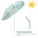 Ombrellone da Giardino Ø180x200H cm Spiaggia Inclinabile in Metallo Verde e Bianco