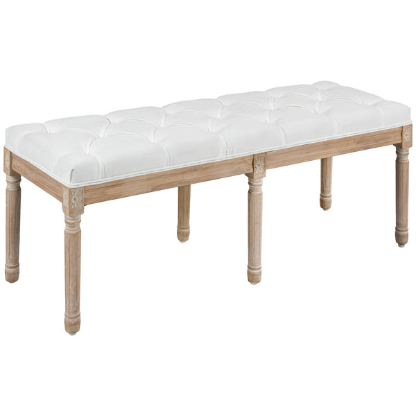 sconto Panca Fondo Letto Imbottita Stile Vintage 117x40x48 cm in Tessuto e Gambe in Legno Crema