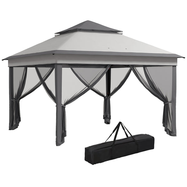 Gazebo da Giardino 326x326x272 cm Altezza Regolabile e Zanzariere Grigio Chiaro e Scuro sconto