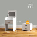 Consolle Trucco 50x40x113,5 cm con Specchio Ribaltabile 2 Cassetti e Sgabello a Scomparsa in Legno Bianco  