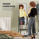 Specchio da Terra Autoportante con Ruote 42x37x155 cm in Acciaio e Legno Nero   