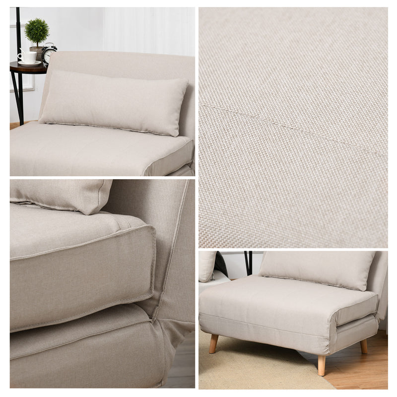 Poltrona Letto 3 in 1 con Schienale Reclinabile in 6 Posizioni 94x78x80 cm  Beige