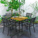 Set Tavolo e 4 Sedie da Giardino Piano Effetto Marmo e Sedie Impilabili con Braccioli Marrone