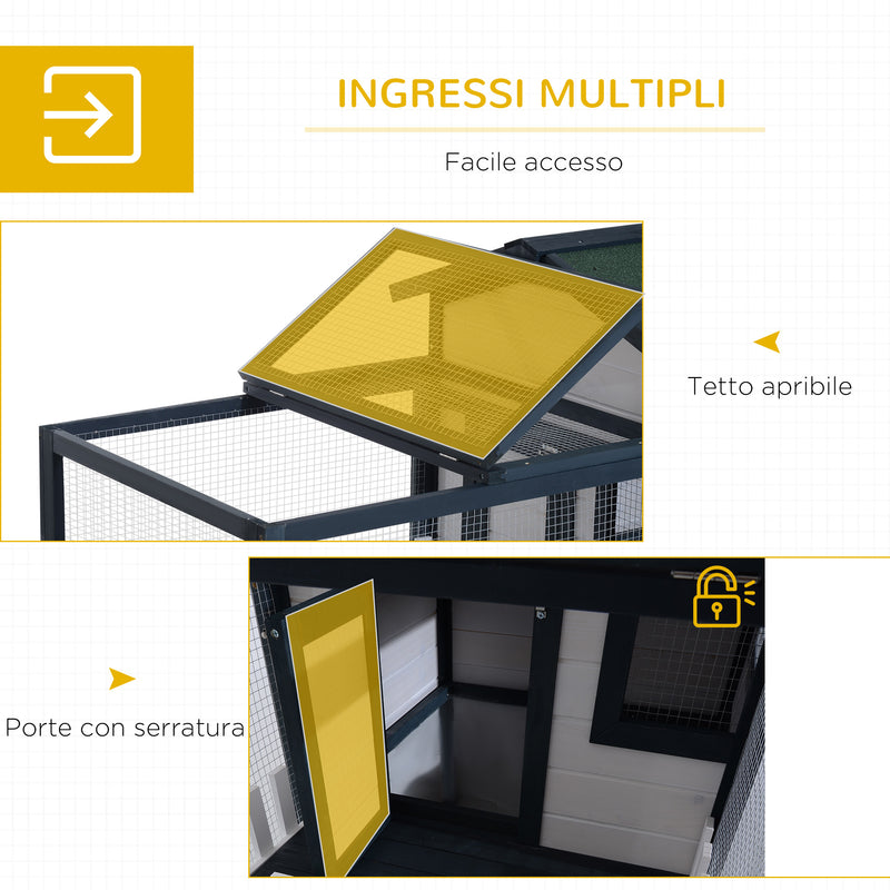 Conigliera da Esterno 151x78x84,5 cm con Casetta e Area per Movimento Recintata in Legno Verde e Bianco  