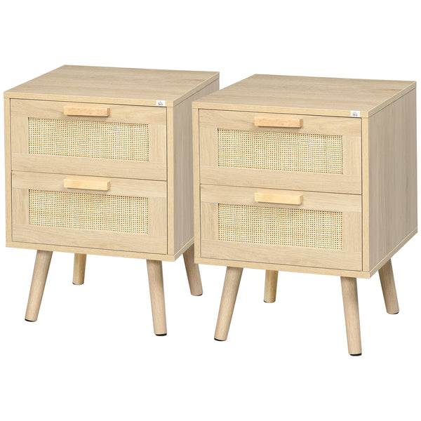 Set 2 Comodini con 2 Cassetti 40x40x56 cm in Legno e Rattan Naturale prezzo