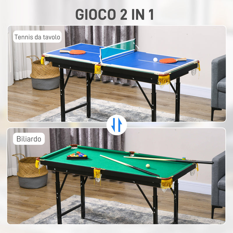Tavolo Multi Gioco Pieghevole 2 in 1 per Biliardo e Ping Pong 140x63x60-80 cm con Accessori Inclusi-4