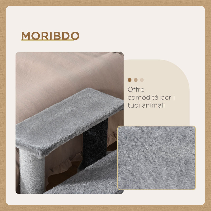 Scaletta per Gatti a 3 Gradini 45x40x48 cm in Flanella Grigio  