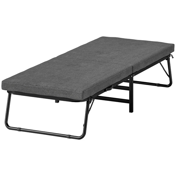 sconto Letto Singolo Brandina Pieghevole 180x70x38 cm Materasso in Tessuto Effetto Lino Grigio