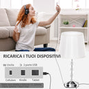 Lampada da Tavolo Base con Cristalli in Vetro con Porta USB Ø23x45 cm Bianco e Argento 