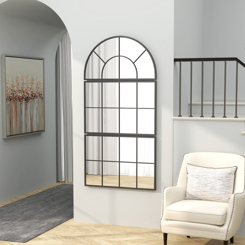 Specchio da Parete ad Arco Stile Finestra Telaio in Metallo Nero   