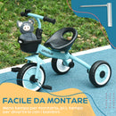 Triciclo per Bambini 70,5x50x58 cm con Seduta Regolabile e Campanello Blu  