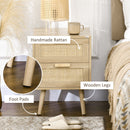 Set 2 Comodini con 2 Cassetti 40x40x56 cm in Legno e Rattan Naturale