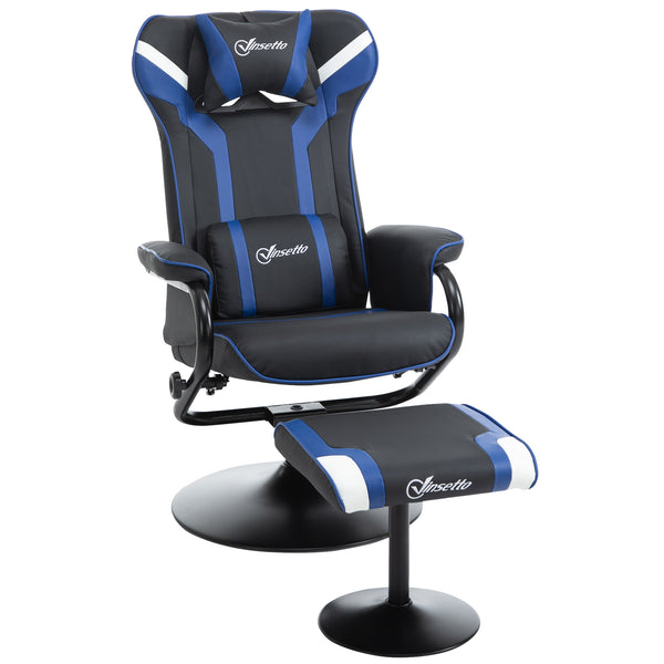 online Sedia da Gaming Reclinabile 67x82,5x103 cm con Sgabello Poggiapiedi in Similpelle Nero e Blu Scuro