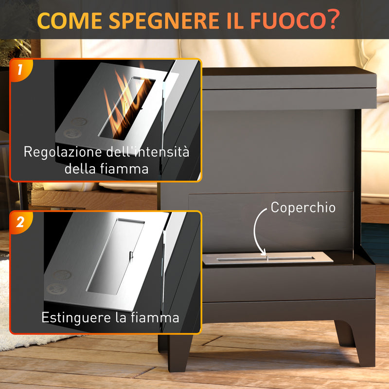 Camino a Bioetanolo da Pavimento Autoportante con Bruciatore da 0,9L 38x22x54 cm Nero  